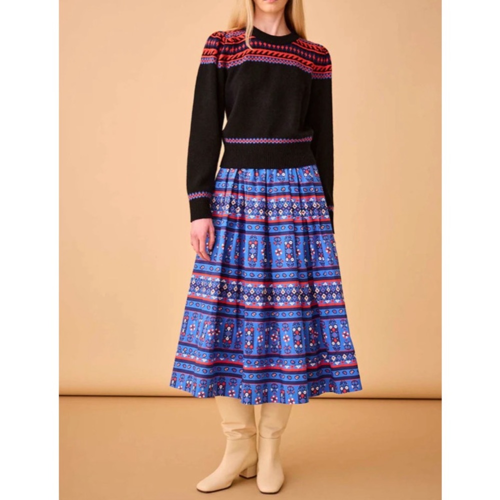 HUNTER BELL Tatum Skirt in Blue Block Print